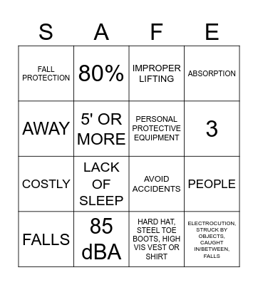 SAFETY Bingo Card