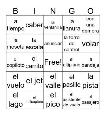 Spanish 2~Chapter 7 vocab Bingo Card