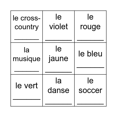 Qu'est-ce que tu aimes? Bingo Card