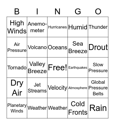 Weather Bingo Card