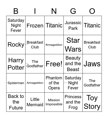 Movie/Musical THEME SONG Bingo Card