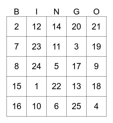 French numbers Bingo Card