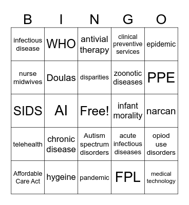U.S. Health Care Bingo Card