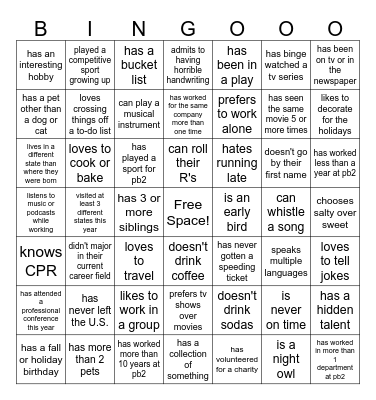 Get to Know You Bingo Card