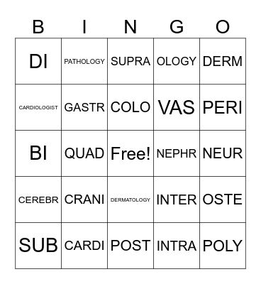 Medical Term BINGO #1 Bingo Card