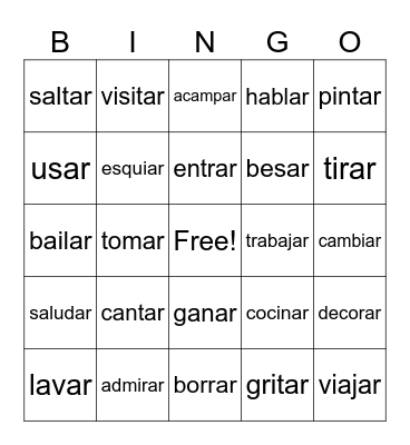 ar verbs Bingo Card