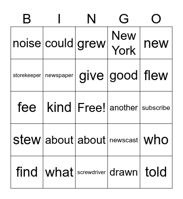 4th grade- Bingo Card