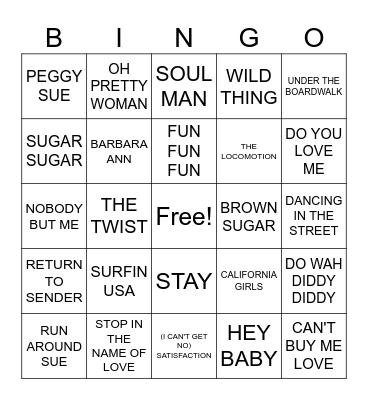 #1- 60S HITS Bingo Card