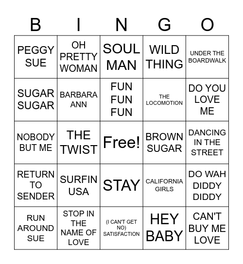 #1- 60S HITS Bingo Card