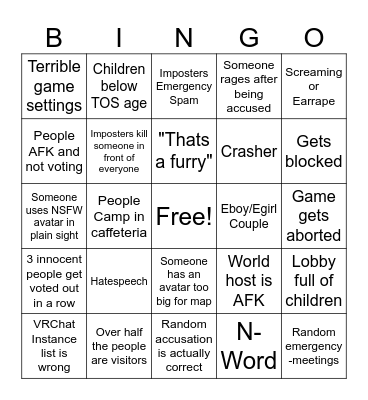 Public Amogus Bingo Card