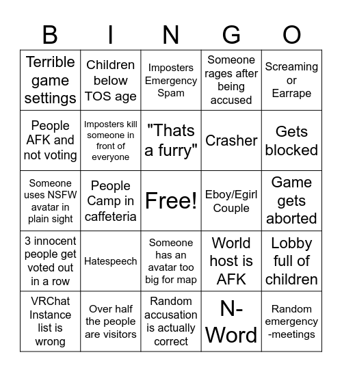 Public Amogus Bingo Card