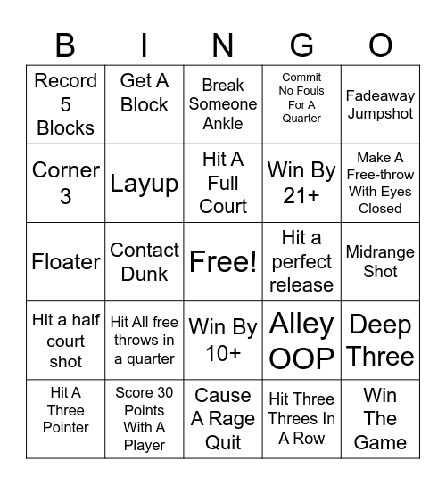 2k24 Bingo Challenge Bingo Card