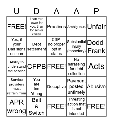 Unfair-Deceptive-Abusive-Acts-Practices Bingo Card
