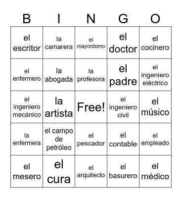 Las Profesiones Bingo Card