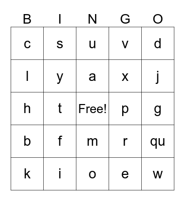 Letter Sounds Bingo Card