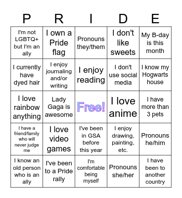 GSA Super Awesome Bingo Game Bingo Card