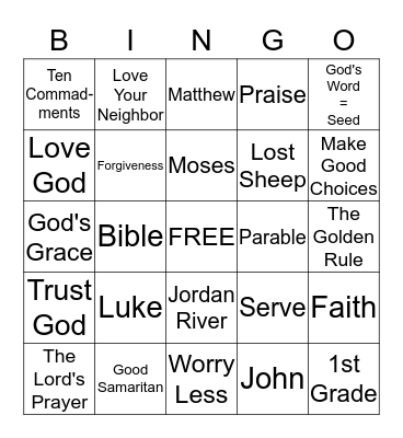 Sunday School Bible Bingo Card
