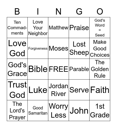 Sunday School Bible Bingo Card