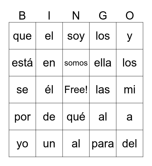 Palabras de uso frecuente Bingo Card