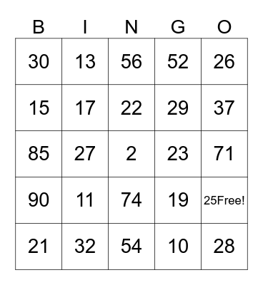 Numeros del 1 al 100 en espanol Bingo Card