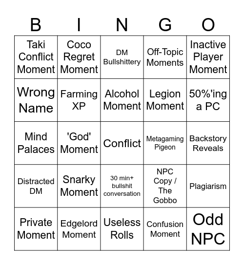 Untitled Bingo Card