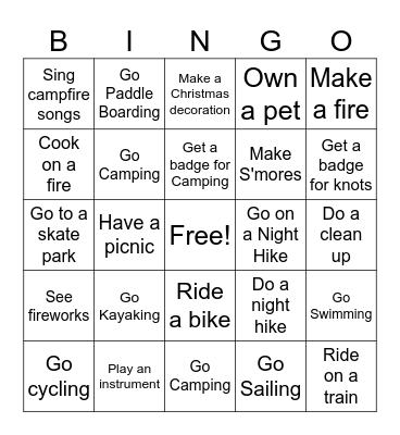 Cub Scout Bingo Card