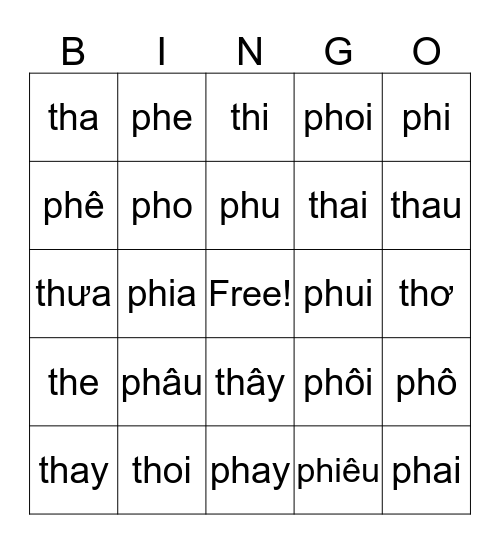 Ghép vần 2 Bingo Card