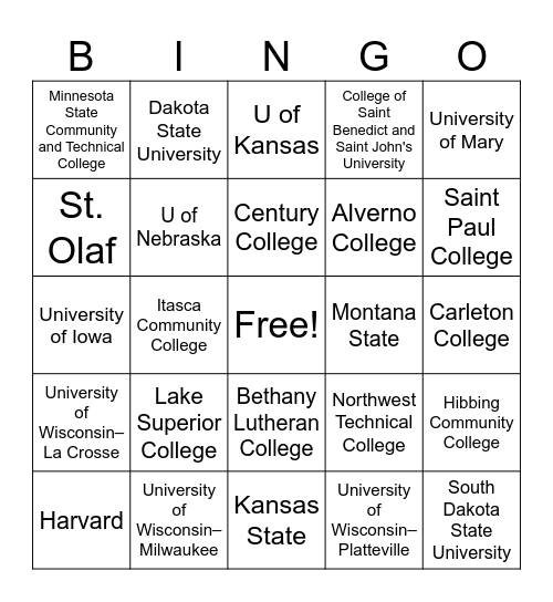 College Knowledge Week Bingo Card