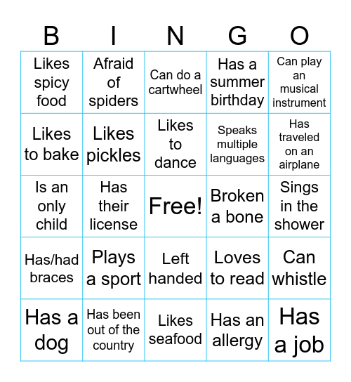 Human Bingo Card