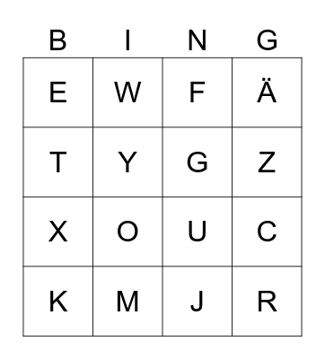 Deutsches Alphabet Bingo Card