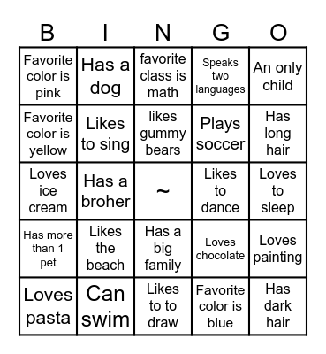 Name Bingo Card