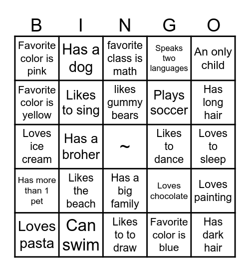Name Bingo Card