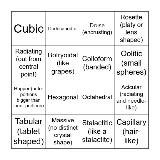 Crystal Habit Bingo Card