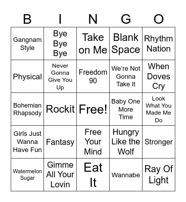 Music Videos Bingo Card