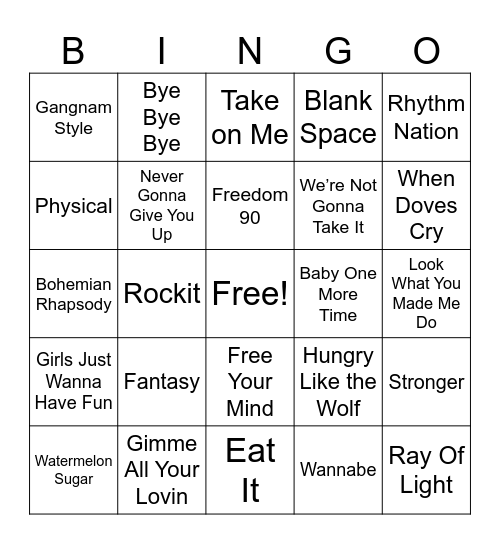 Music Videos Bingo Card