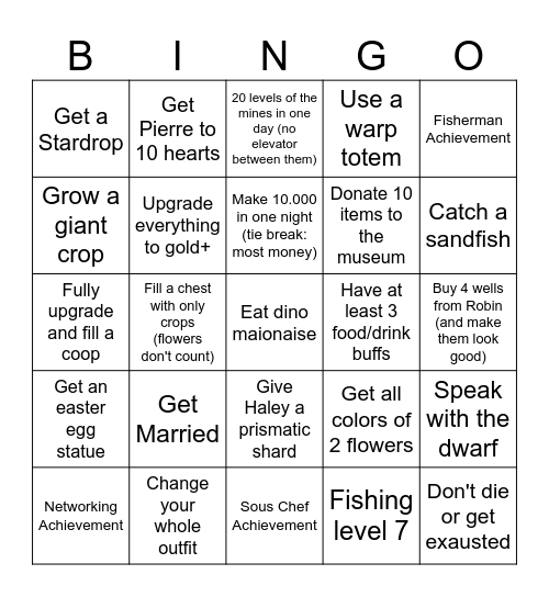 Ultimate Stardew Valley Bingo Card