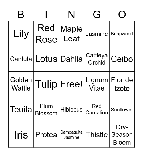 Flowers Bingo Card