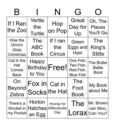 Dr. Seuss Book Bingo Card