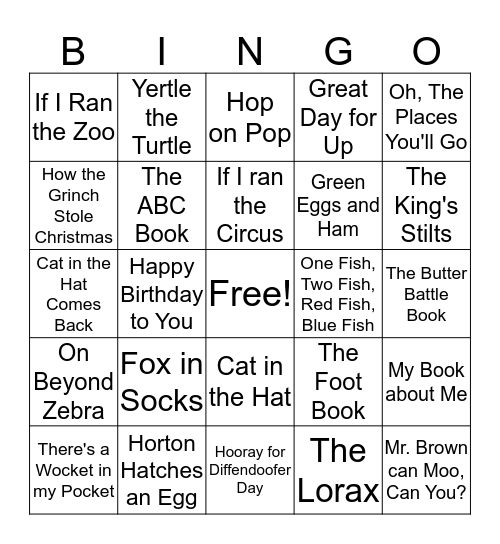 Dr. Seuss Book Bingo Card