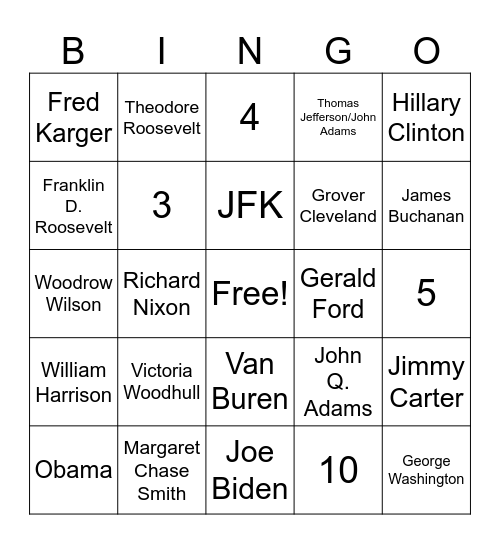 Presidential Firsts Bingo Card