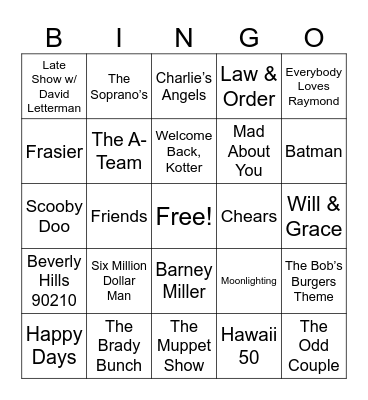 TV Theme Bingo Card