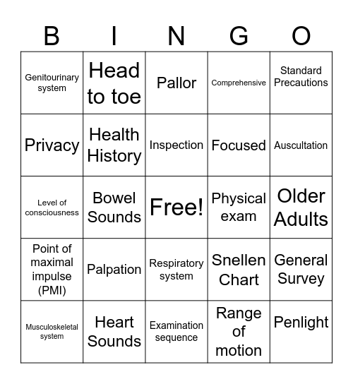 Assessment Bingo Card