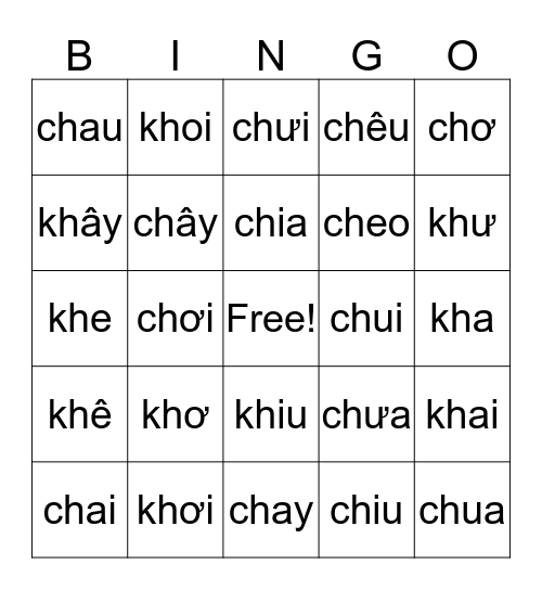 Ghép vần 1 Bingo Card