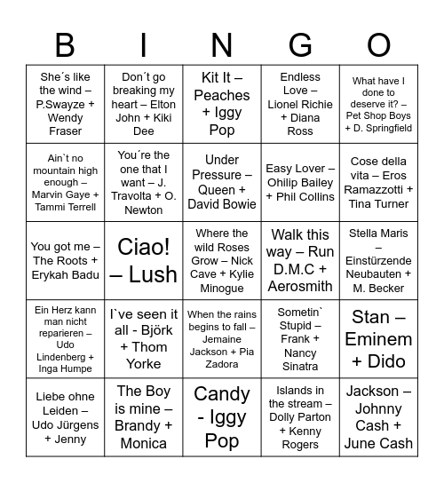 Duette Bingo Card
