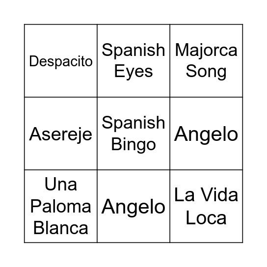 Spanish Bingo Card