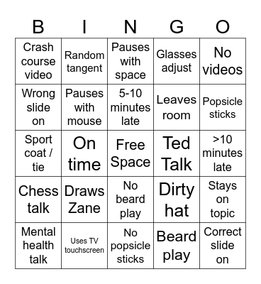 Hutchins Bingo Card
