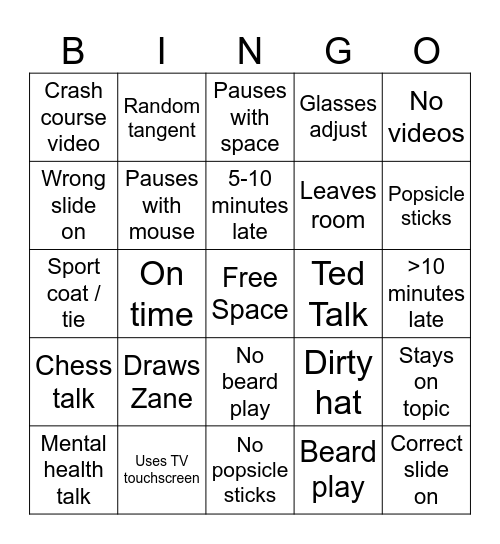 Hutchins Bingo Card