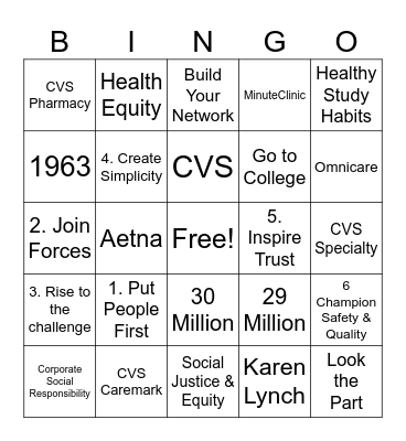 CVS Health Career Bingo Card