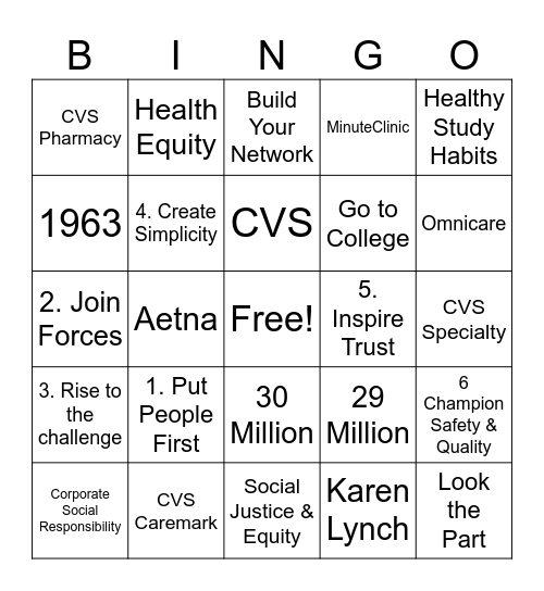 CVS Health Career Bingo Card