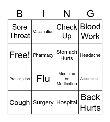 Health Bingo Card